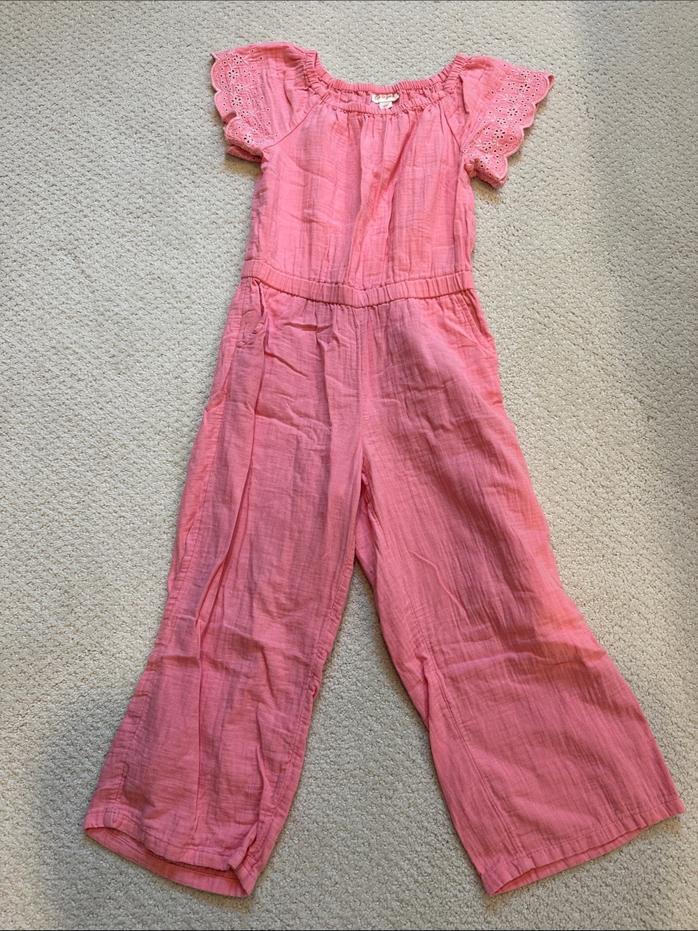 Cat & Jack Girls' Pink Cotton Gauze Wide-Leg Jumpsuit with Eyelet Sleeves